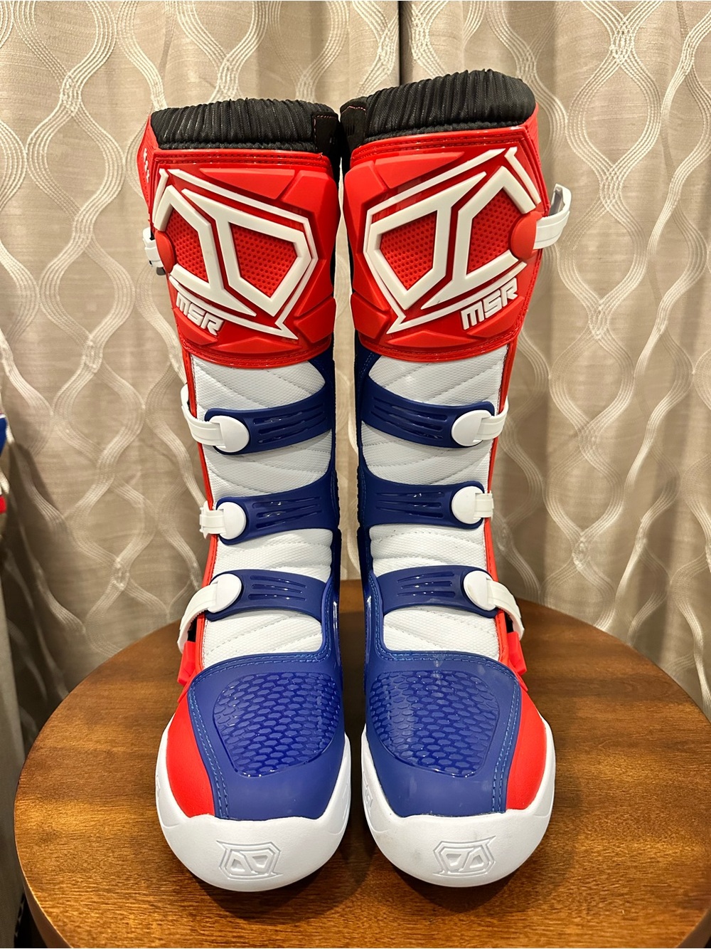 MSR M3X Men’s Motocross Boots in Red, White, and Blue, Size 12 like new!
